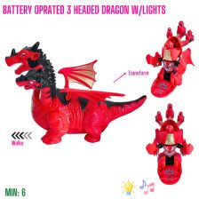 TO-9908 - Battery Operated 3 Headed  Dragon With Sound &Lights 
