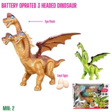 TO-820 - Battery Operated 3 Headed Dinosaur With Lights